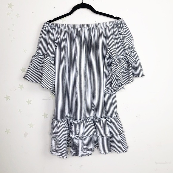 Zara off the shoulder striped tunic dress - Picture 10 of 12